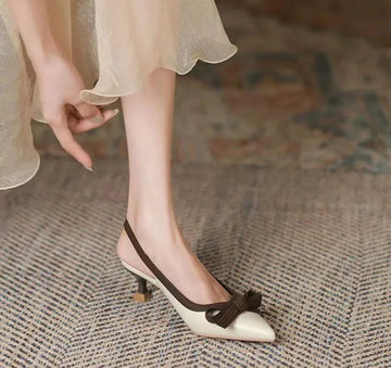 Xajzpa Elegant bow thin heel pointed toe shallow mouth single shoe color blocked simple casual fashionable women's shoes